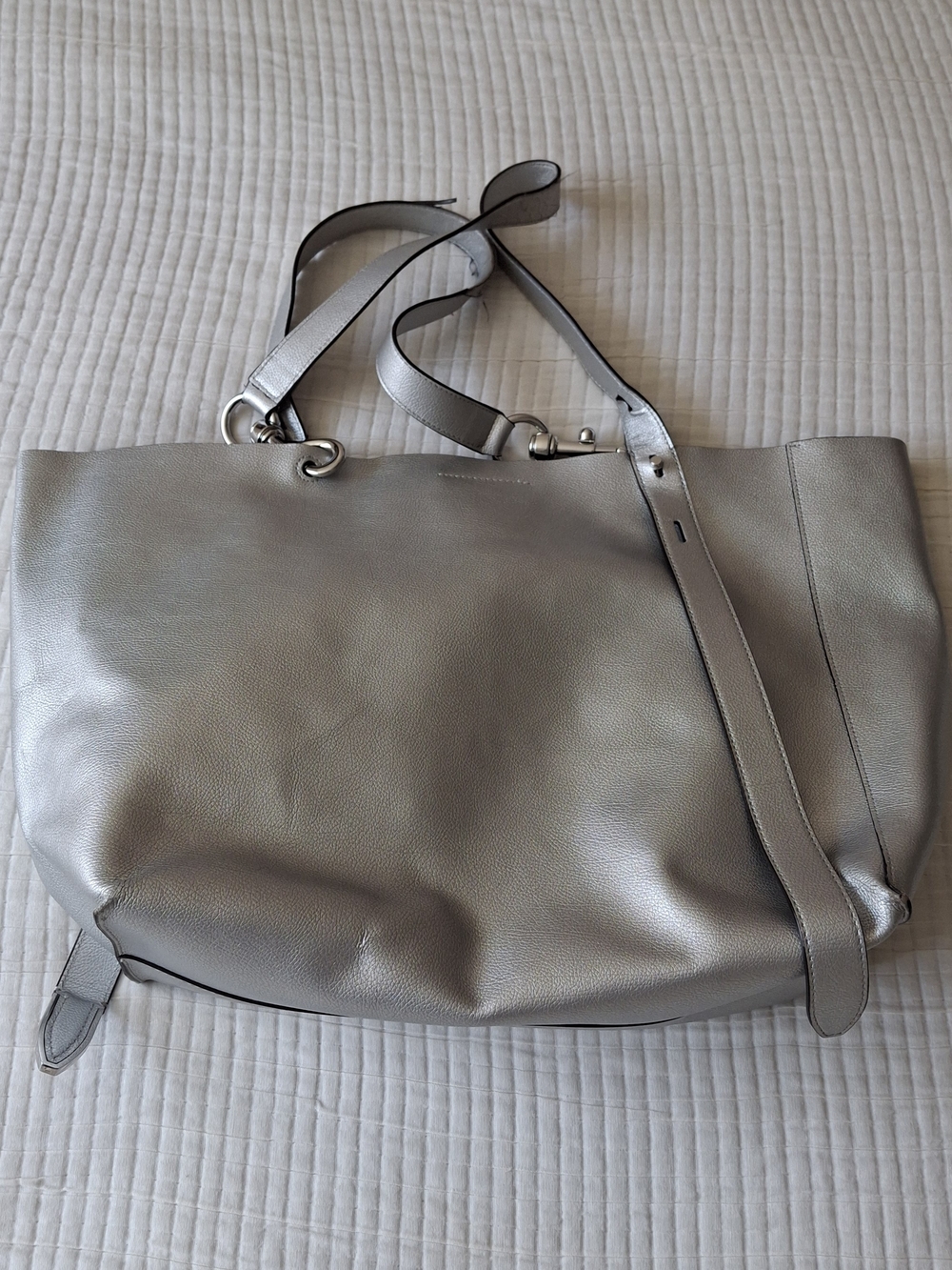 Rebecca Minkoff Large Stella Leather Tote- Silver Color